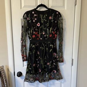 Floral Embroidered Black Dress